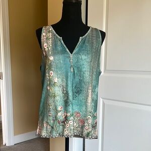 Blue Graphic Embellished Tank Top